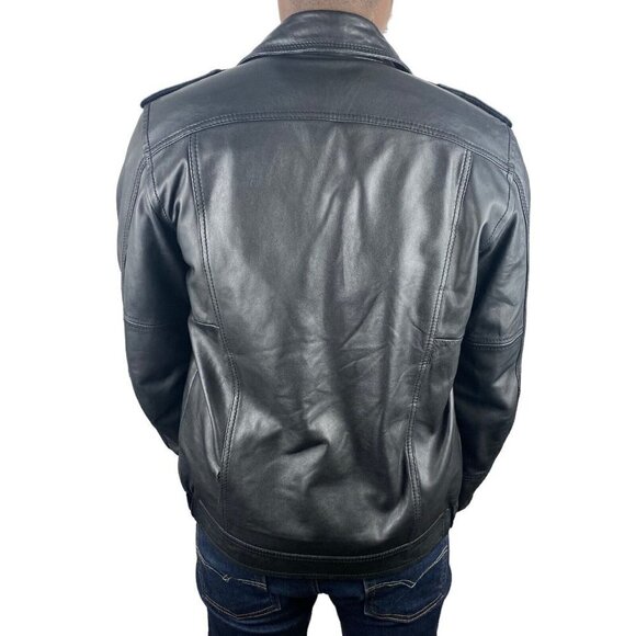 Diesel Men's Black Lamb Leather Full Zip Bomber Jacket Epaulettes US S - Picture 5 of 16